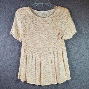 Urban Romantics Size Small Cream and Orange Leopard Print Babydoll Top/Blouse